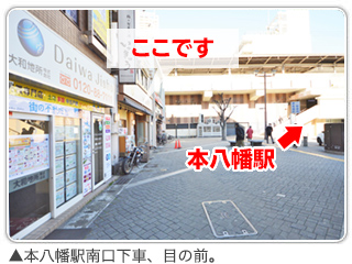本八幡駅南口下車、目の前。