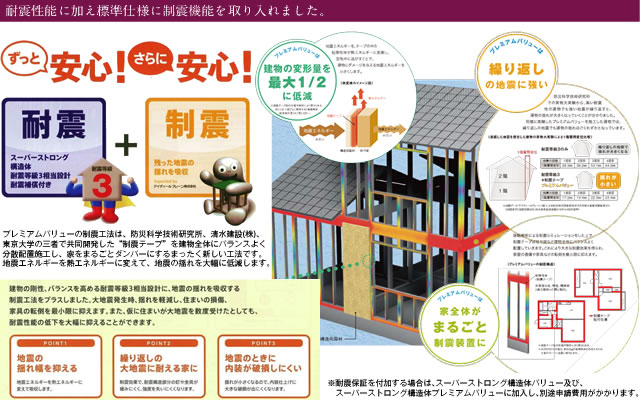 耐震性能に加え標準仕様に制震機能を取り入れました。
