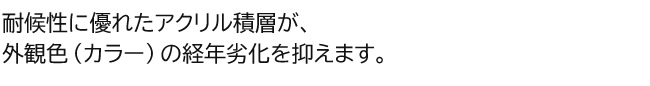 耐候性に優れたアクリル積層が、外観色（カラー）の経年劣化を抑えます。