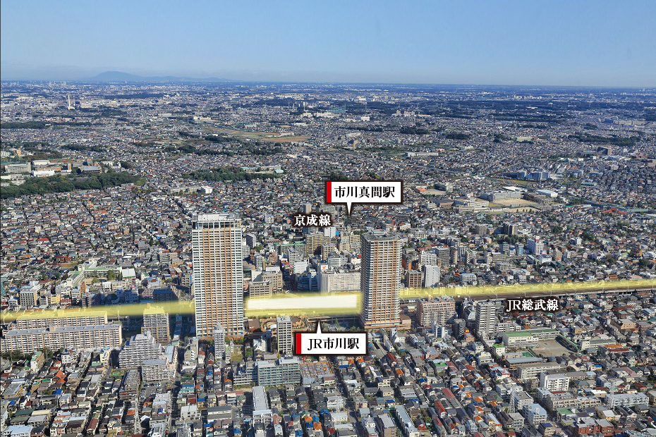 再開発でタワーマンションが誕生した市川駅。